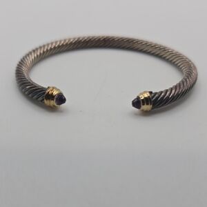 Elegant Twisted Sterling Silver and 14k Gold and Amethyst Cuff Bracelet